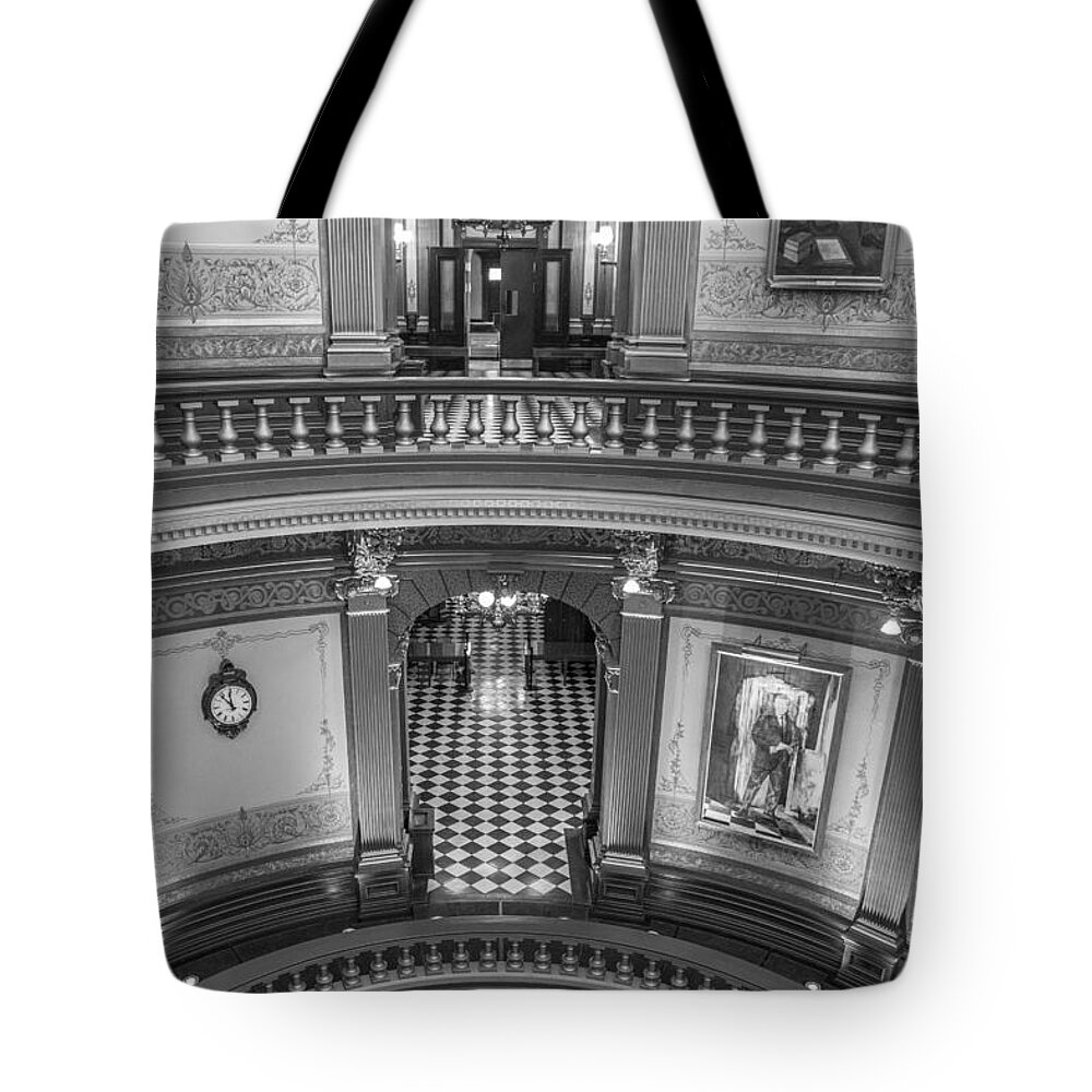 Michigan Tote Bag featuring the photograph 3 floors Michigan State Capitol by John McGraw