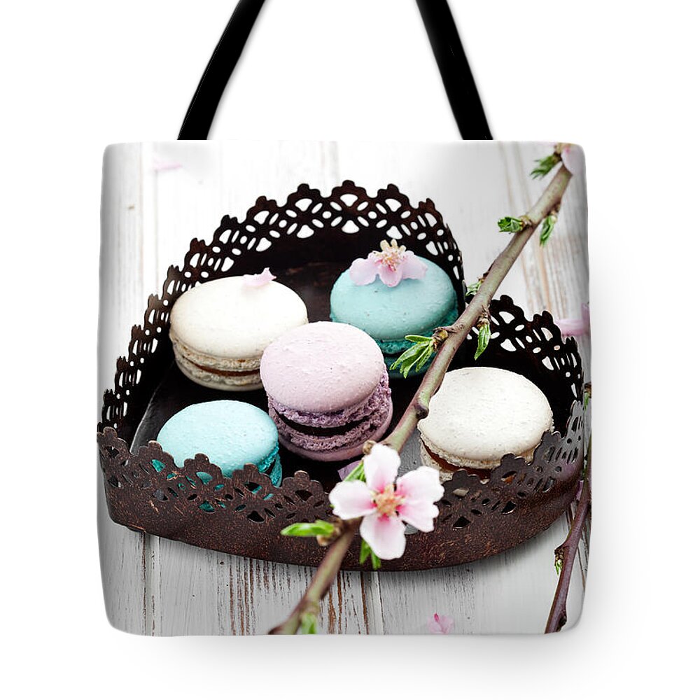 Blossom Tote Bag featuring the photograph French macaroons #3 by Kati Finell