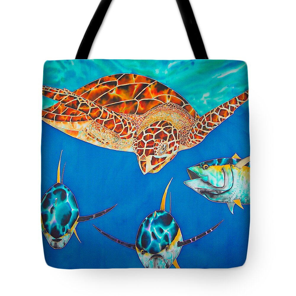 Sea Turtle Tote Bag featuring the painting Green Sea Turtle #5 by Daniel Jean-Baptiste
