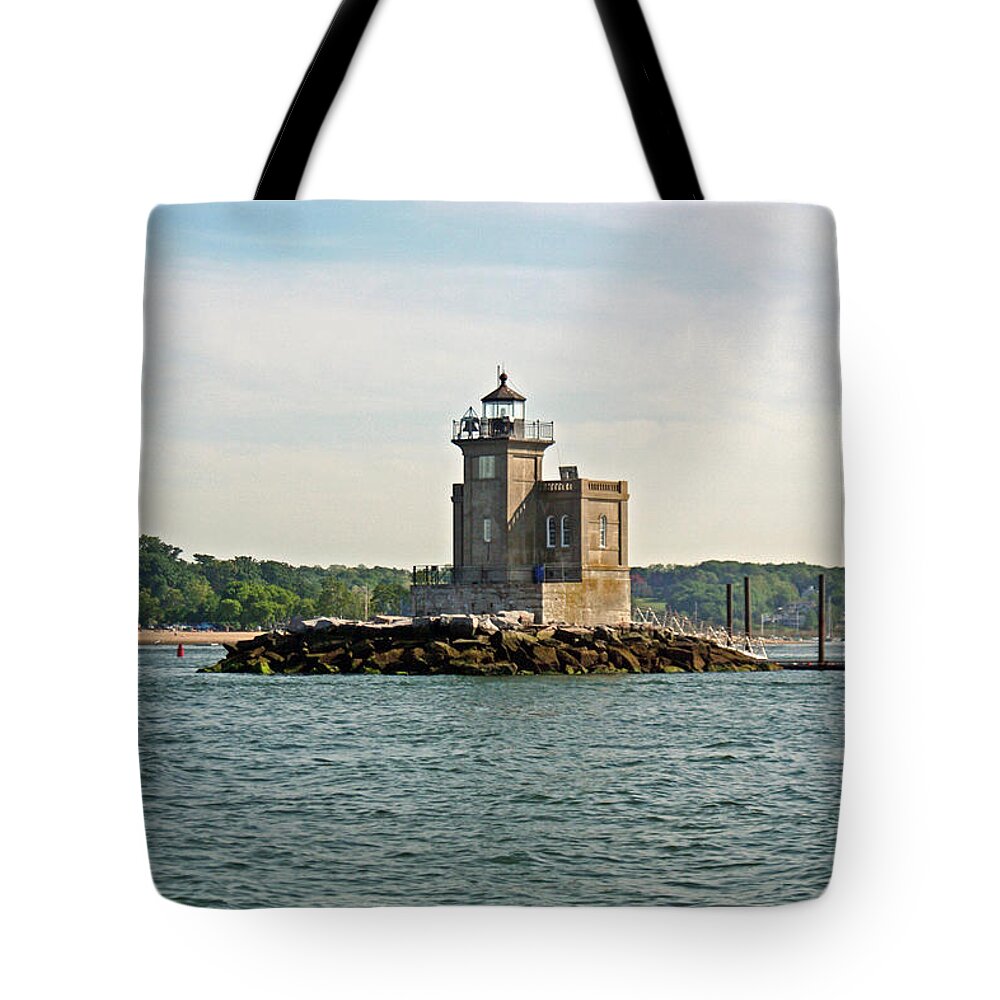 Huntington Lighthouse Tote Bag featuring the photograph Huntington Lighthouse by Karen Silvestri
