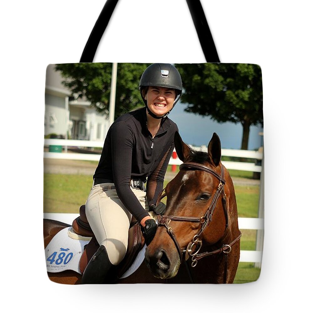 Equestrian Tote Bag featuring the photograph Jumper3 #3 by Janice Byer