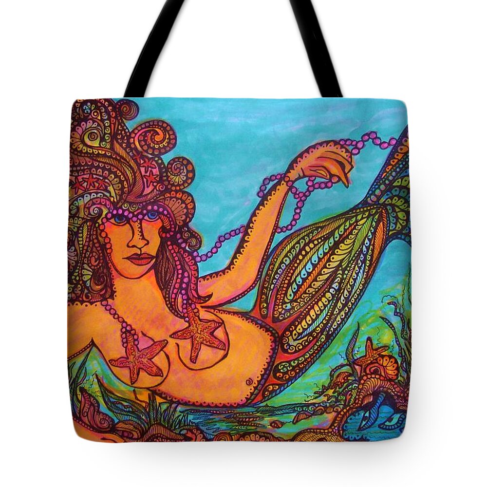 Underwater Tote Bag featuring the drawing Mermaid #3 by Gerri Rowan