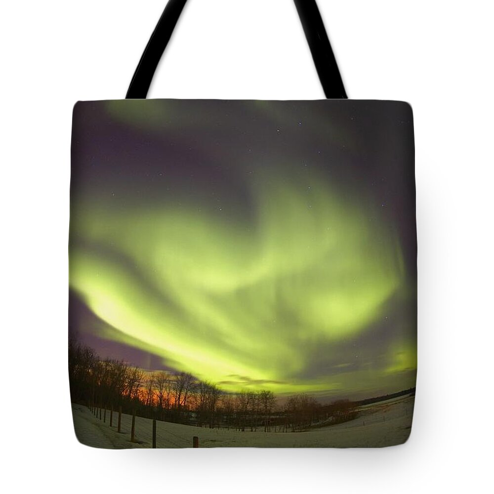 Road Tote Bag featuring the photograph Northern Lights, Edmonton, Alberta #3 by Carson Ganci