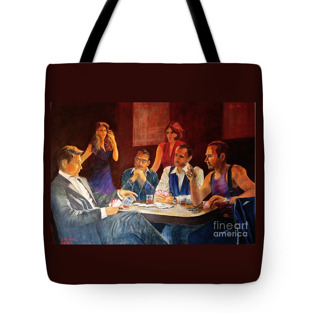 Four-man-at-the Pokertable--painting Tote Bag featuring the painting Pokertable by Dagmar Helbig