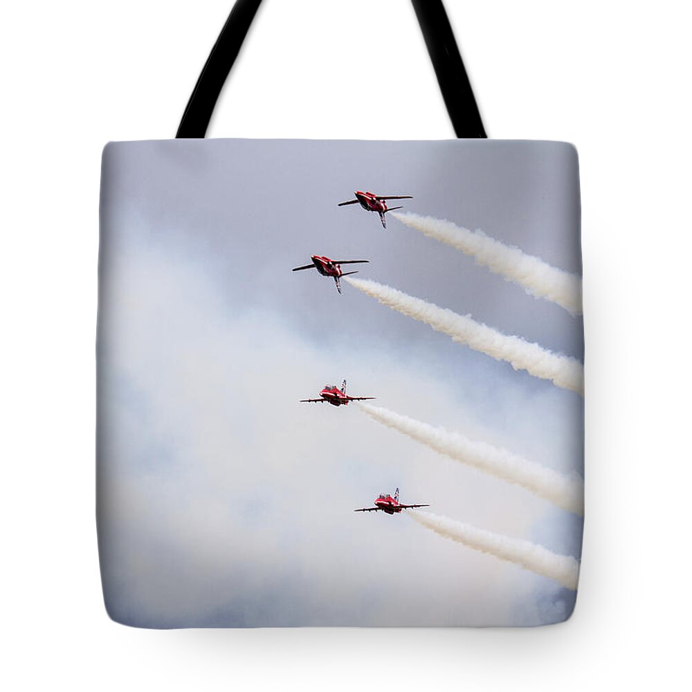 Red Arrows Tote Bag featuring the photograph Red Arrows #3 by Airpower Art
