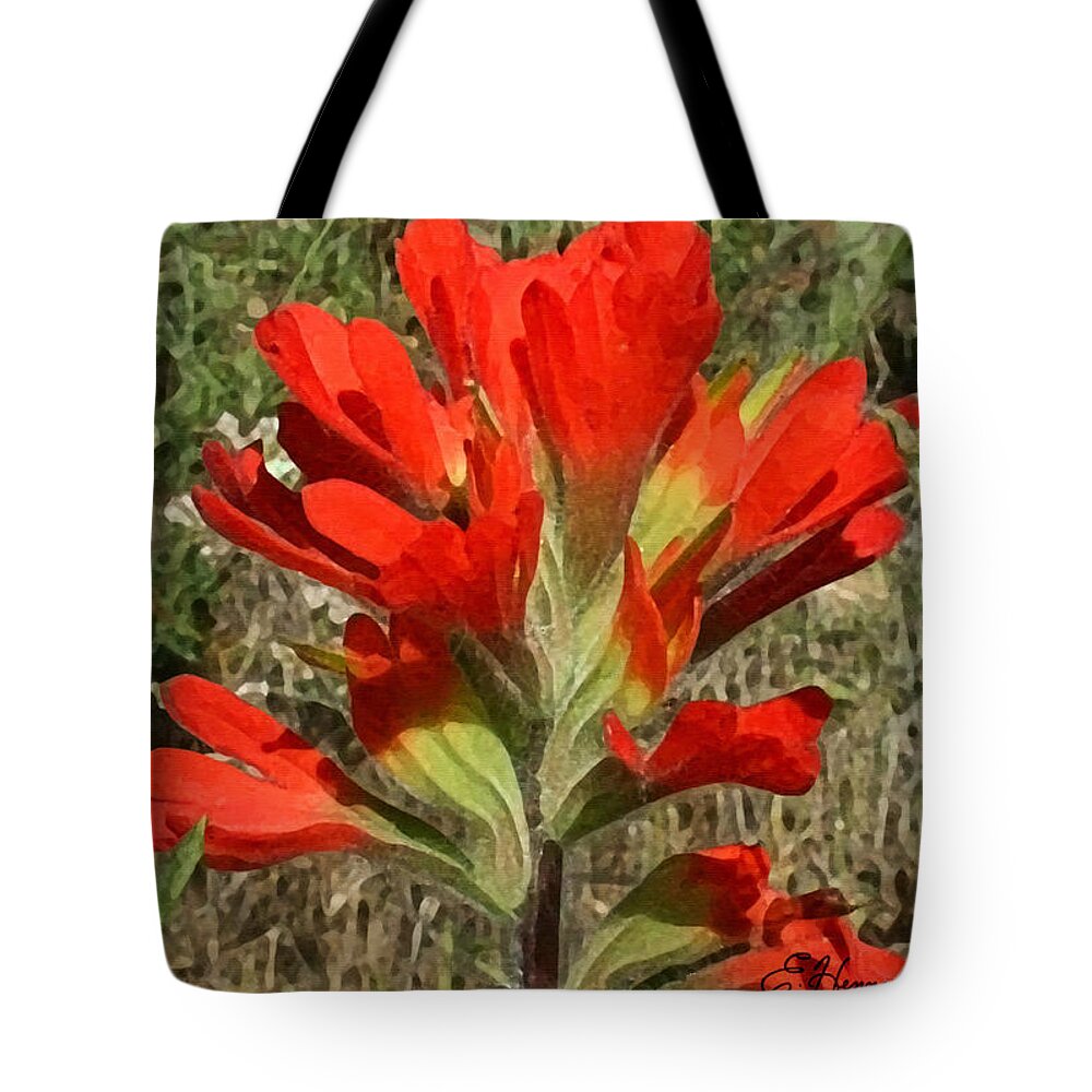 Texas Paint Brush Tote Bag featuring the painting Texas Paintbrush by Ellen Henneke