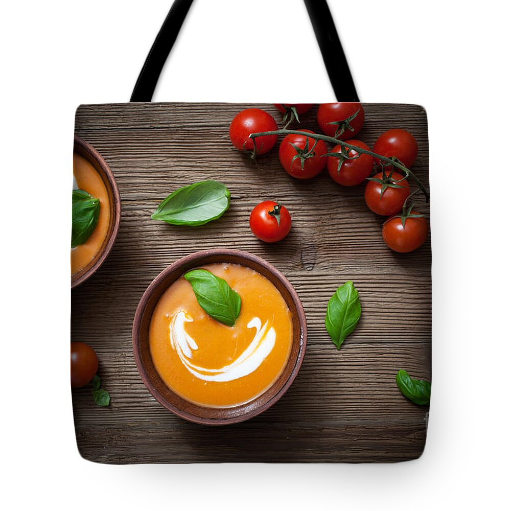 Soup Tote Bag featuring the photograph Tomato soup #3 by Kati Finell