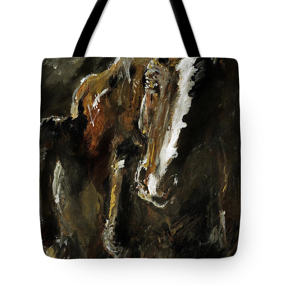 Horse Tote Bag featuring the painting Wild heart #3 by Ang El
