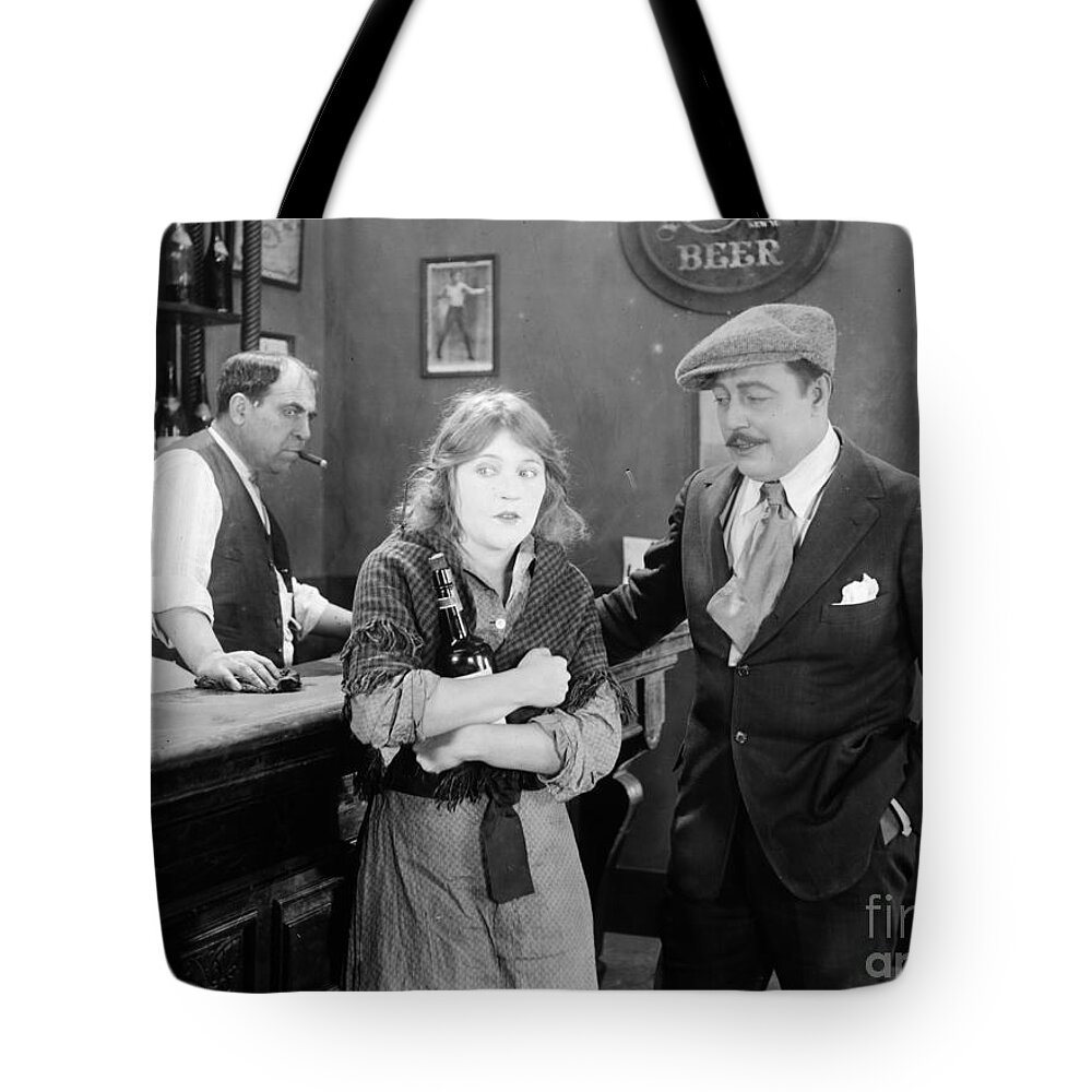 1920s Tote Bag featuring the photograph Silent Film Still: Drinking #31 by Granger