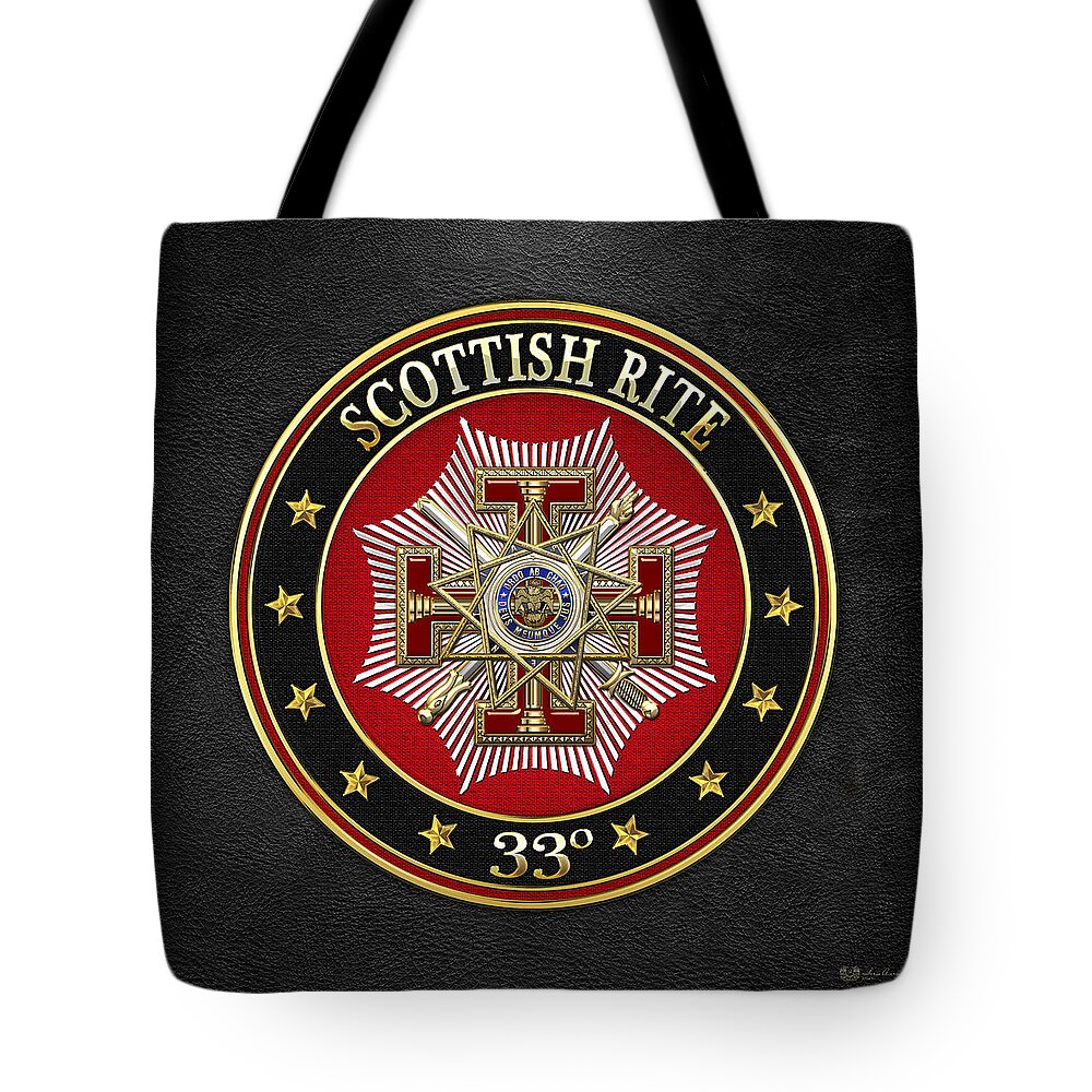 'scottish Rite' Collection By Serge Averbukh Tote Bag featuring the digital art 33rd Degree - Inspector General Jewel on Black Leather by Serge Averbukh
