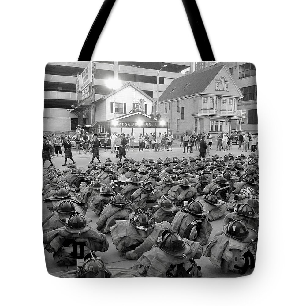 9-11 Tote Bag featuring the photograph 343 Boot Formation 2   by Susan McMenamin