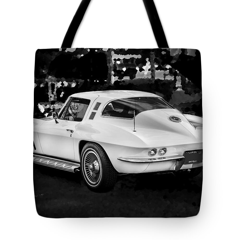1965 Tote Bag featuring the photograph 1965 Chevrolet Corvette Sting Ray Coupe BW #6 by Rich Franco