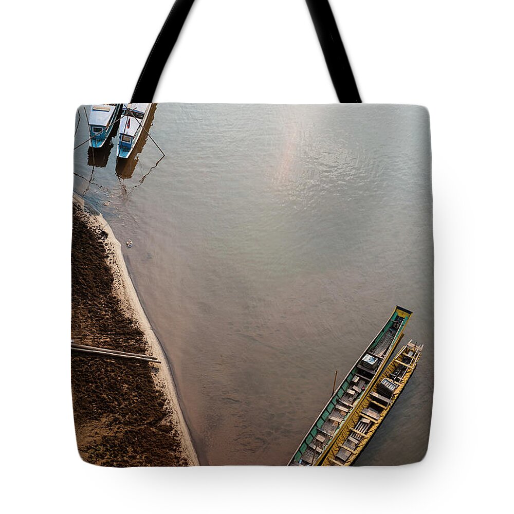 Tranquility Tote Bag featuring the photograph 4 Boats Moored On The River Bank by Matt Davies Noseyfly@yahoo.com