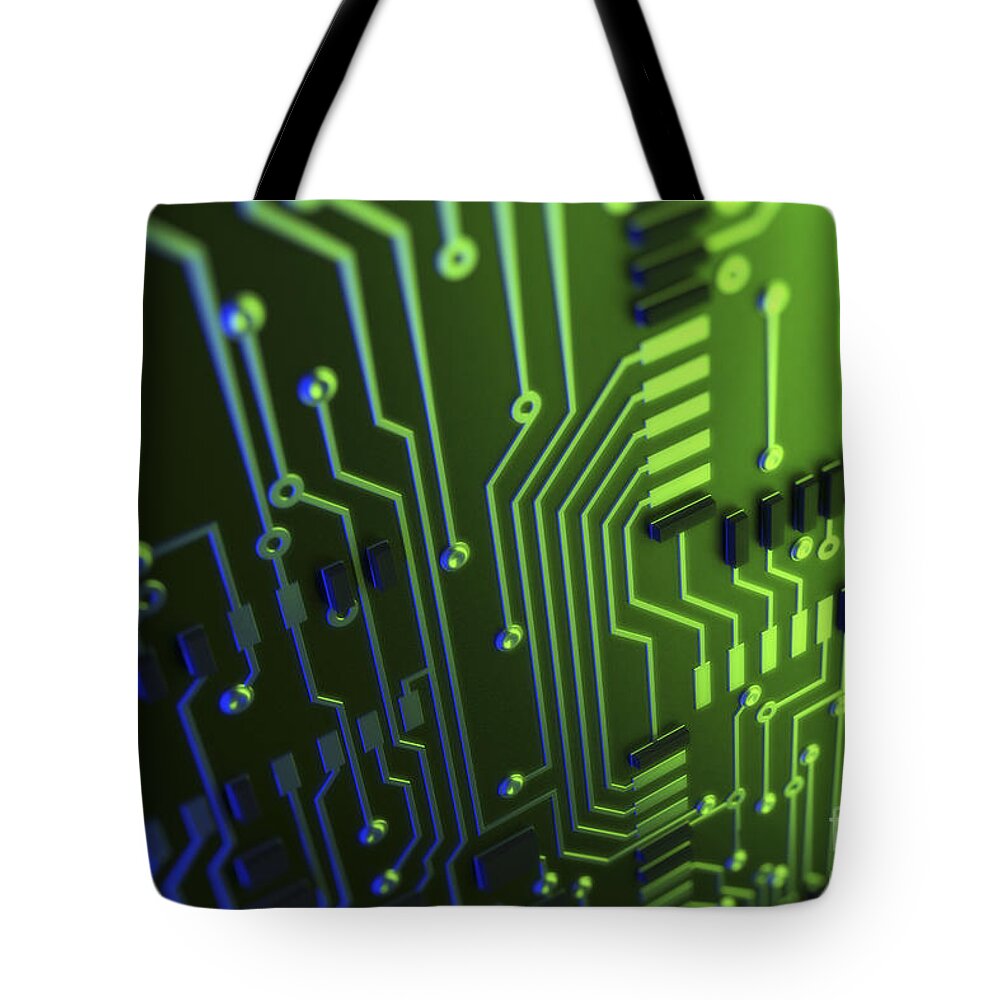 Information Transfer Tote Bag featuring the photograph Circuit Board #4 by Science Picture Co