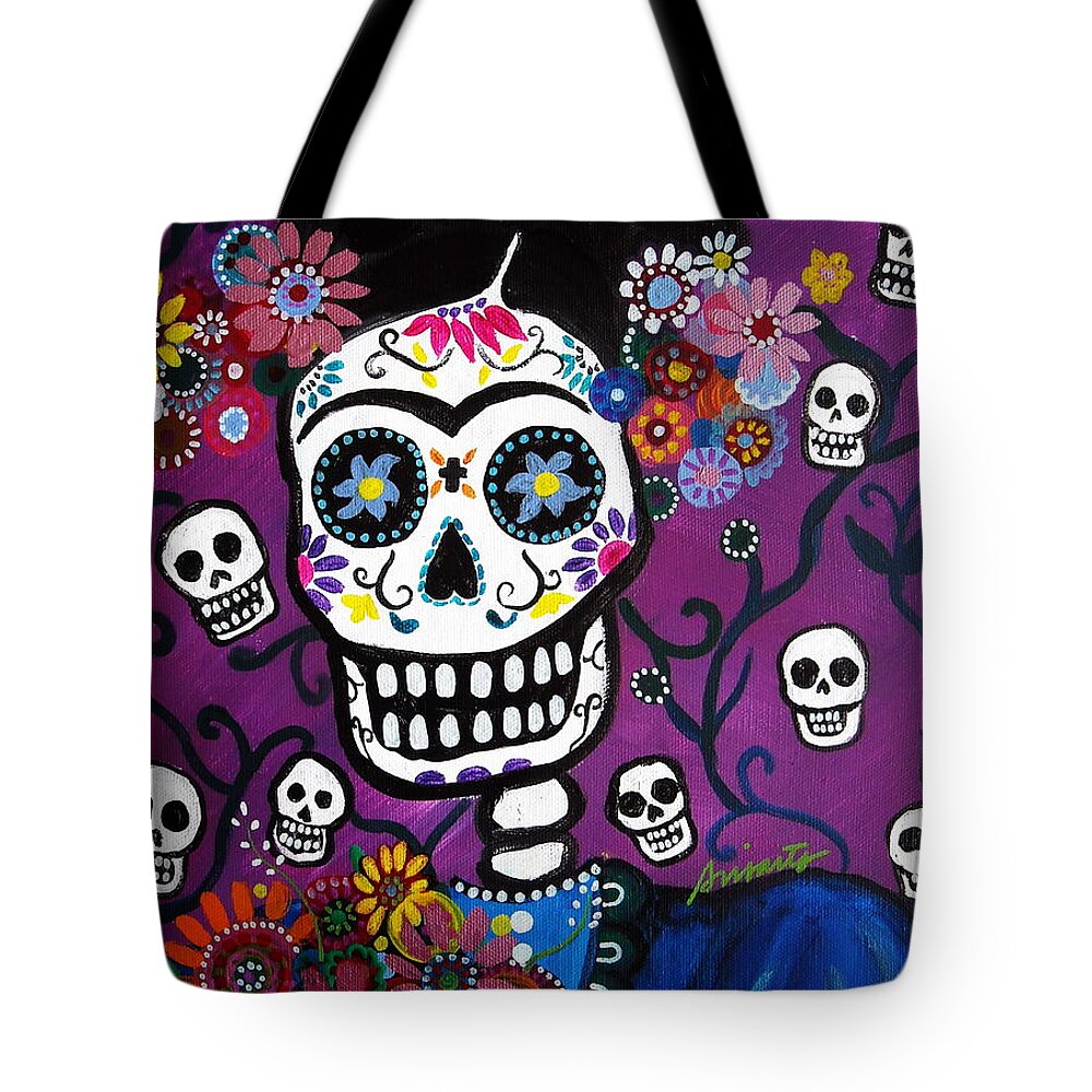 Dia Tote Bag featuring the painting Frida Dia De Los Muertos #4 by Pristine Cartera Turkus