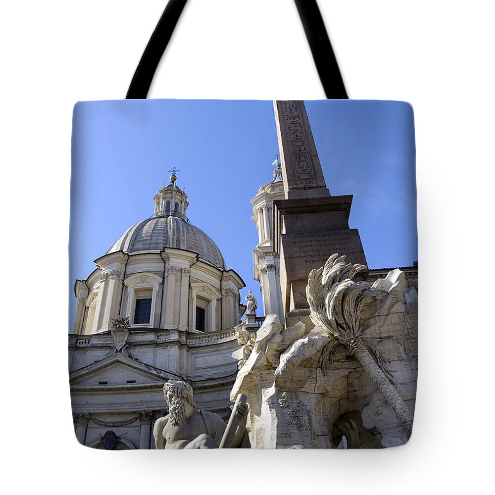 Piazza Navona Tote Bag featuring the photograph 4 rivers Fountain by Bernini in Rome by Brenda Kean
