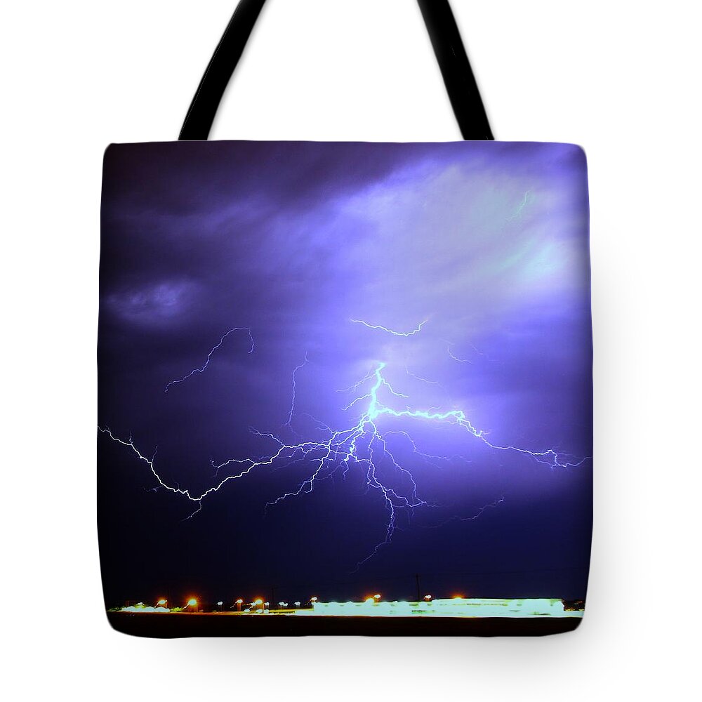 Stormscape Tote Bag featuring the photograph Round 2 More Late Night Servere Nebraska Storms #3 by NebraskaSC