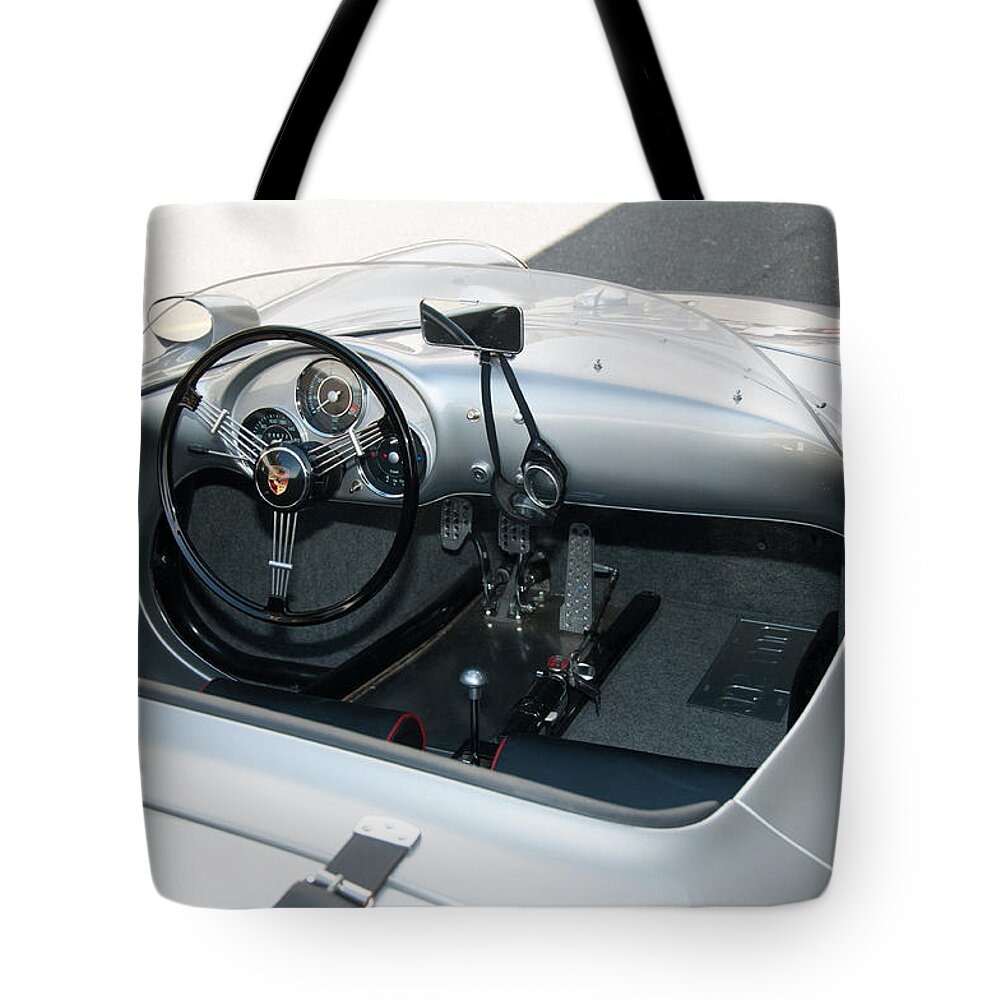 Car Tote Bag featuring the digital art Silver Porsche Convertable #4 by Carol Ailles