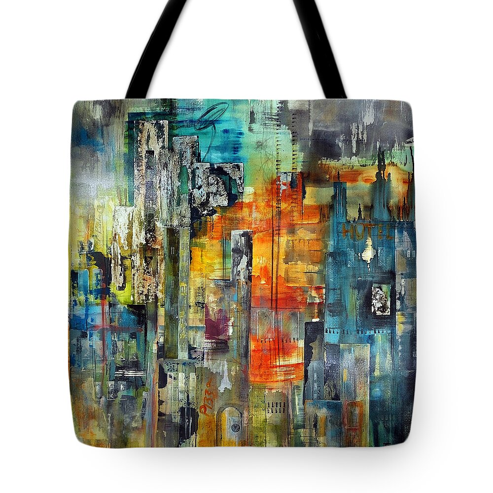 Cityscape Tote Bag featuring the painting Urban View #4 by Katie Black