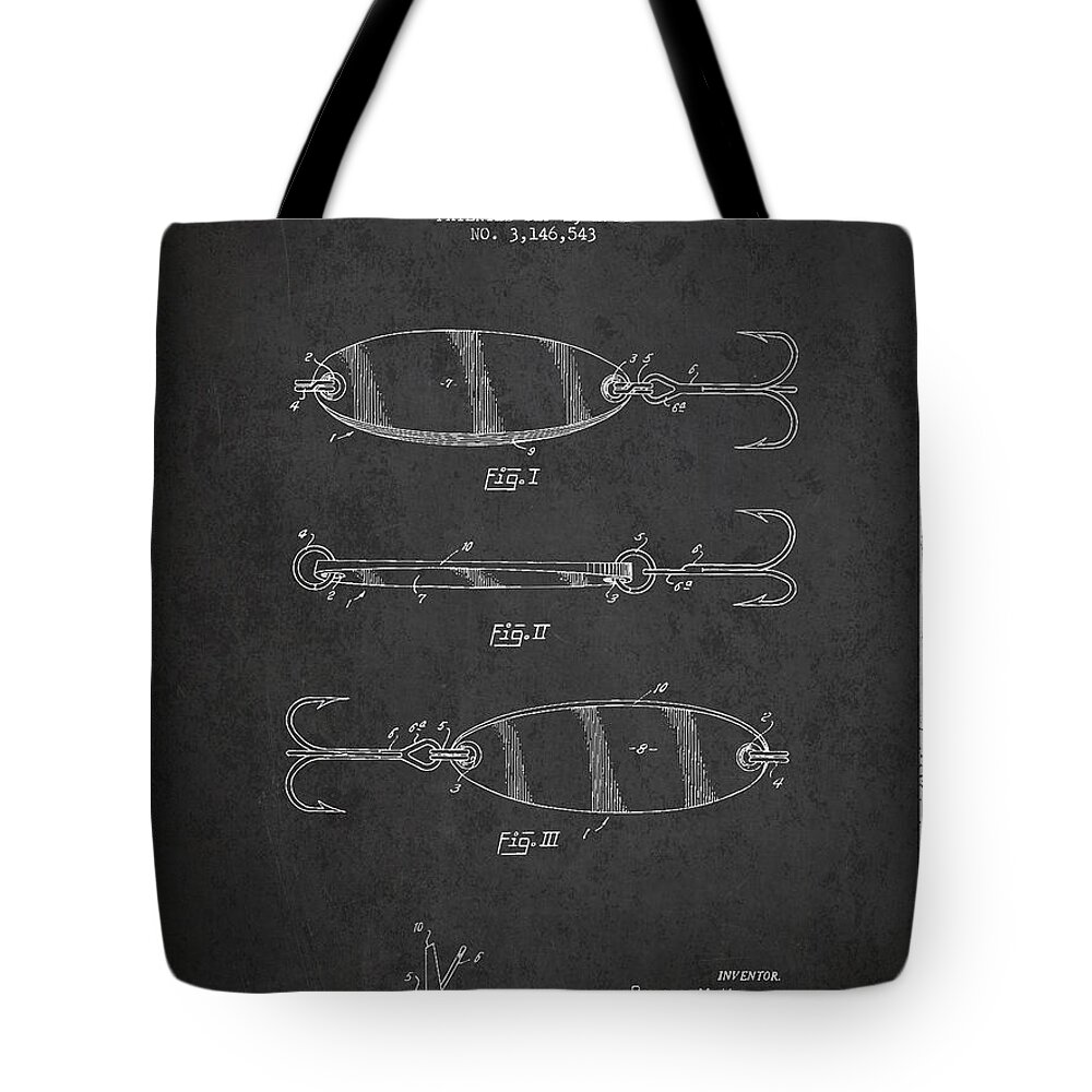 Vintage Fishing Lure Patent Drawing from 1964 #5 Tote Bag by Aged