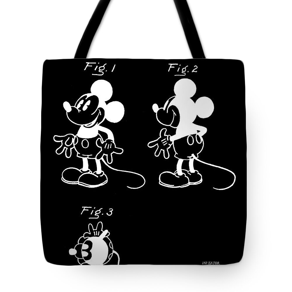 Mickey Mouse Tote Bag featuring the digital art Walt Disney Mickey Mouse Patent 1929 - Black by Stephen Younts