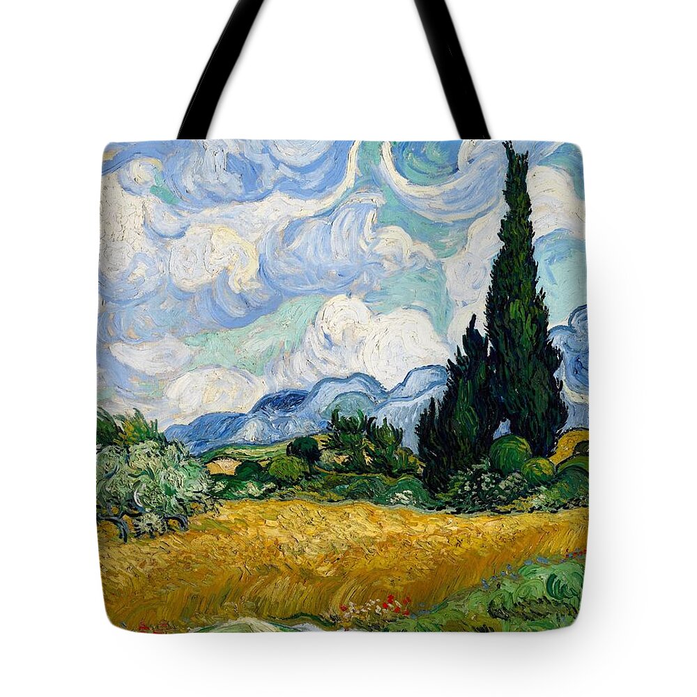 Vincent Van Gogh Tote Bag featuring the painting Wheat Field With Cypresses #4 by Vincent Van Gogh