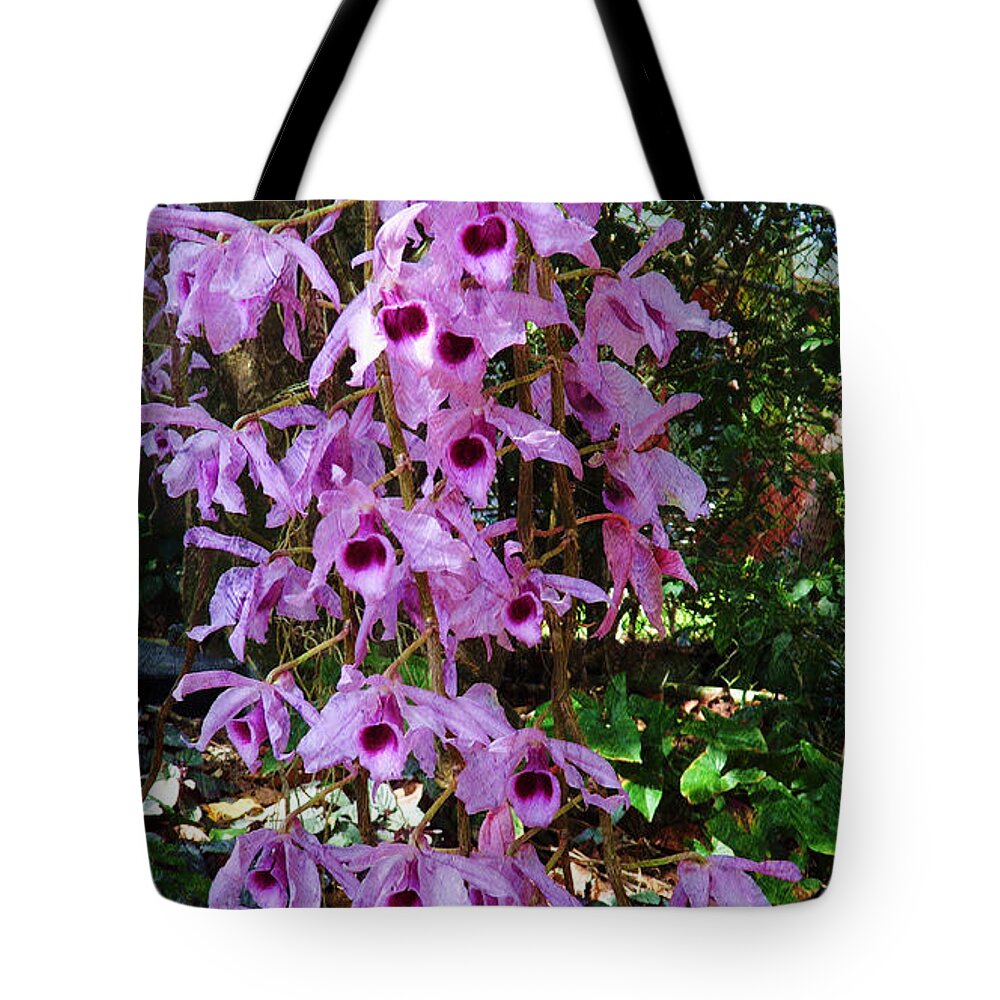 Interior Tote Bag featuring the painting Purple Orchids #5 by Xueyin Chen