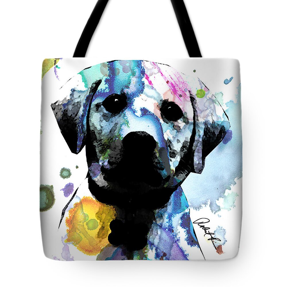 Dog Tote Bag featuring the painting 48x44 Labrador Puppy Dog ART- Huge Signed Art Abstract Paintings Modern www.splashyartist.com by Robert R Splashy Art Abstract Paintings
