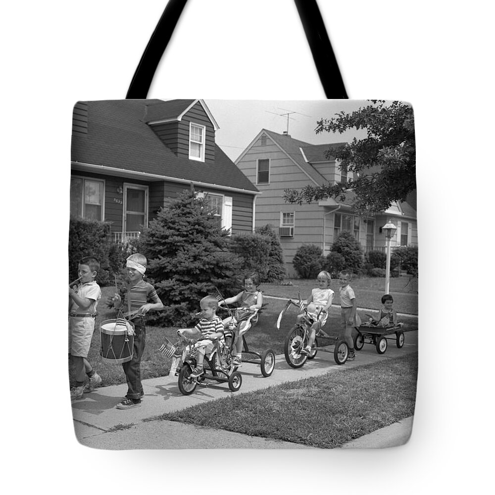 1776 Tote Bag featuring the photograph 4th Of July Bike Parade Of Boys by H. Armstrong Roberts/ClassicStock