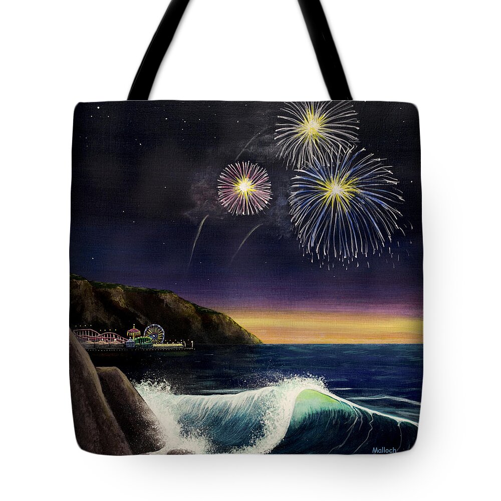 Amusement Pier Tote Bag featuring the painting 4th on the Shore by Jack Malloch
