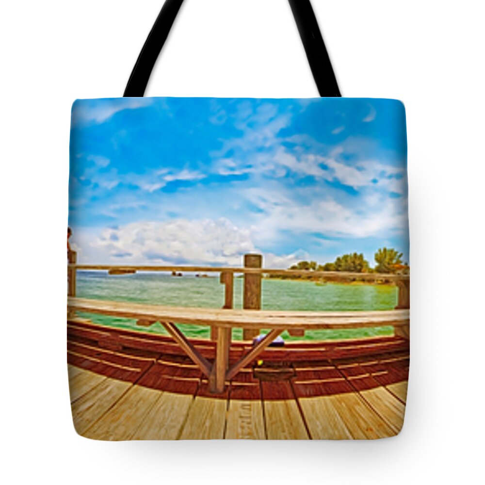 Anna Maria Island Tote Bag featuring the photograph 4X1 Anna Maria Island Rod And Reel Pier by Rolf Bertram