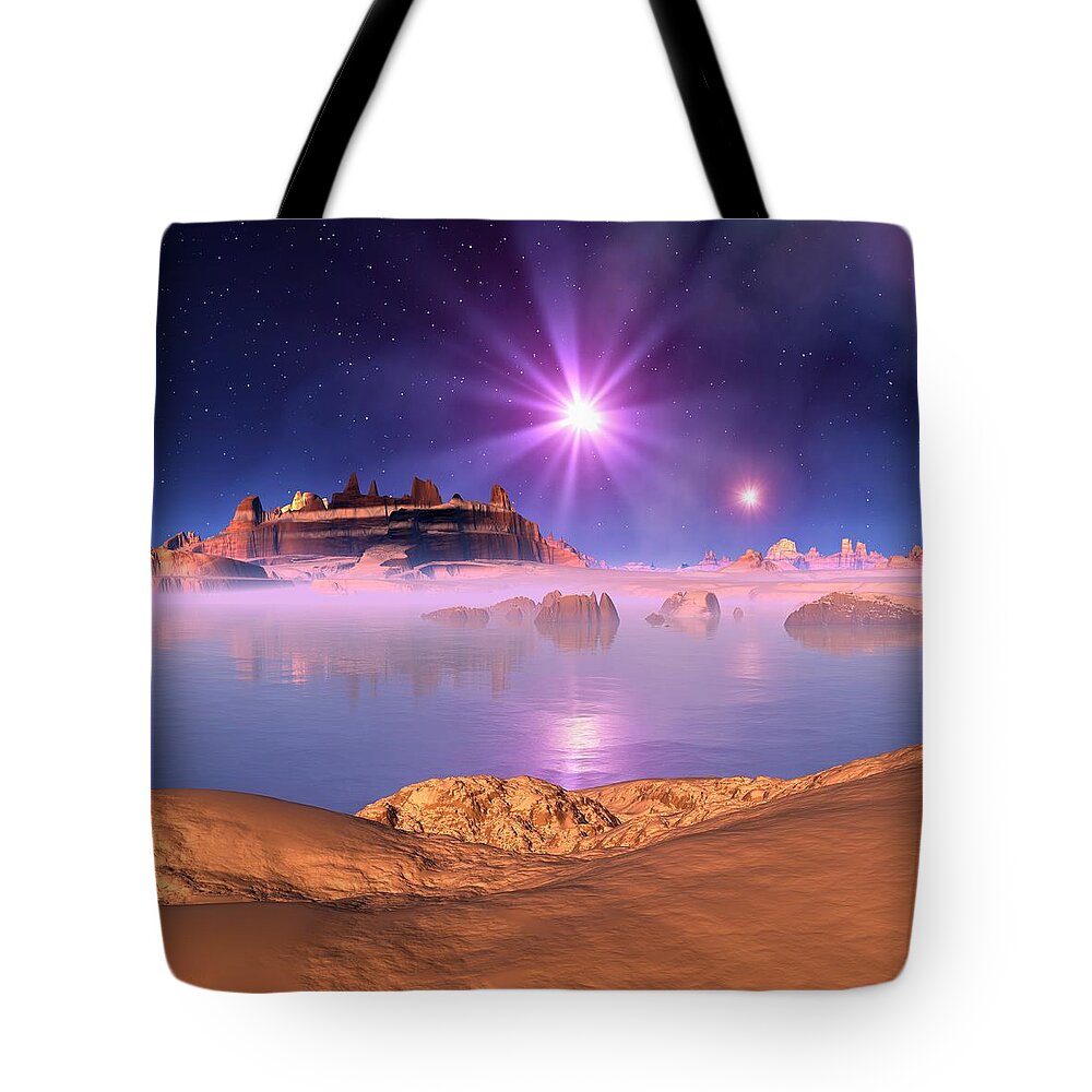 Built Structure Tote Bag featuring the digital art Alien Planet, Artwork #5 by Mehau Kulyk