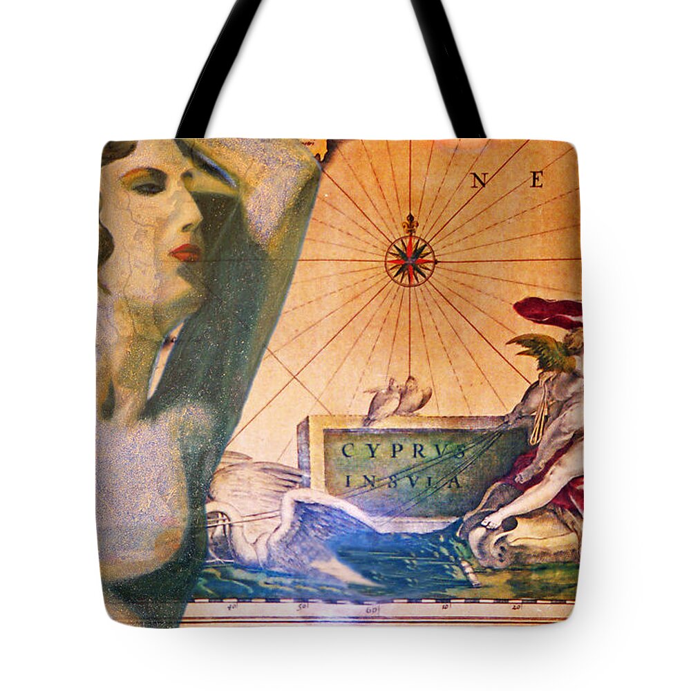 Augusta Stylianou Tote Bag featuring the digital art Ancient Cyprus Map and Aphrodite #8 by Augusta Stylianou