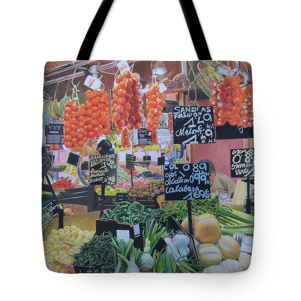 Greengrocer Tote Bag featuring the mixed media Cornucopia by Constance Drescher