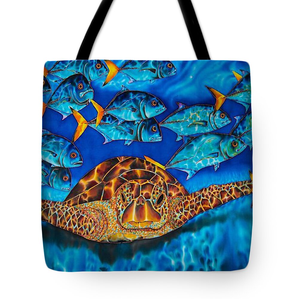 Turtle Tote Bag featuring the painting Green Sea Turtle by Daniel Jean-Baptiste