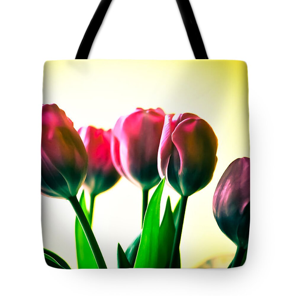 Bouquet Tote Bag featuring the photograph 5 Pink Tulips by Ronda Broatch