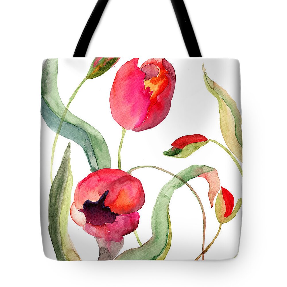 Art Tote Bag featuring the painting Tulips flowers #5 by Regina Jershova