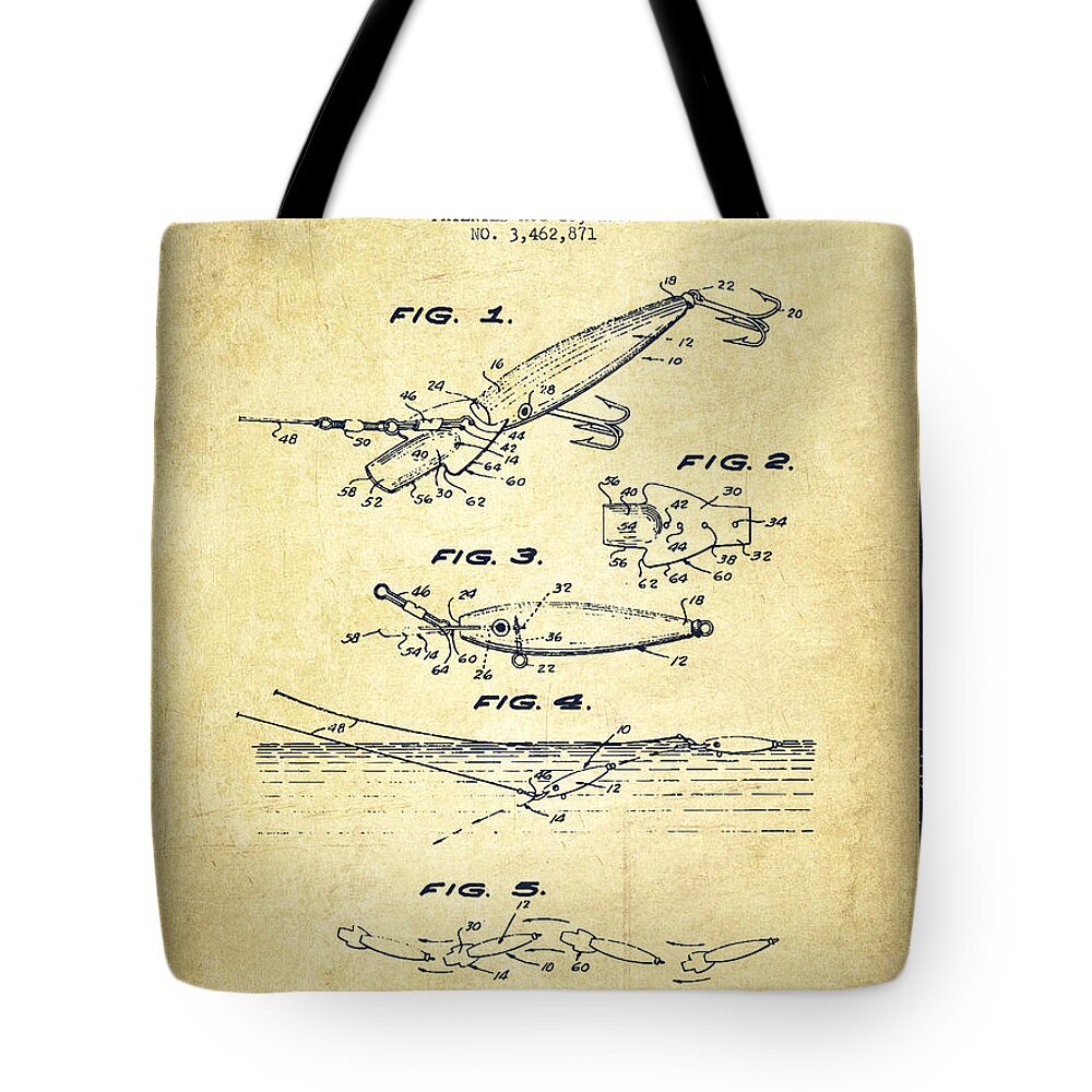 Vintage Fishing Lure Patent Drawing from 1969 #3 Tote Bag by Aged Pixel -  Fine Art America