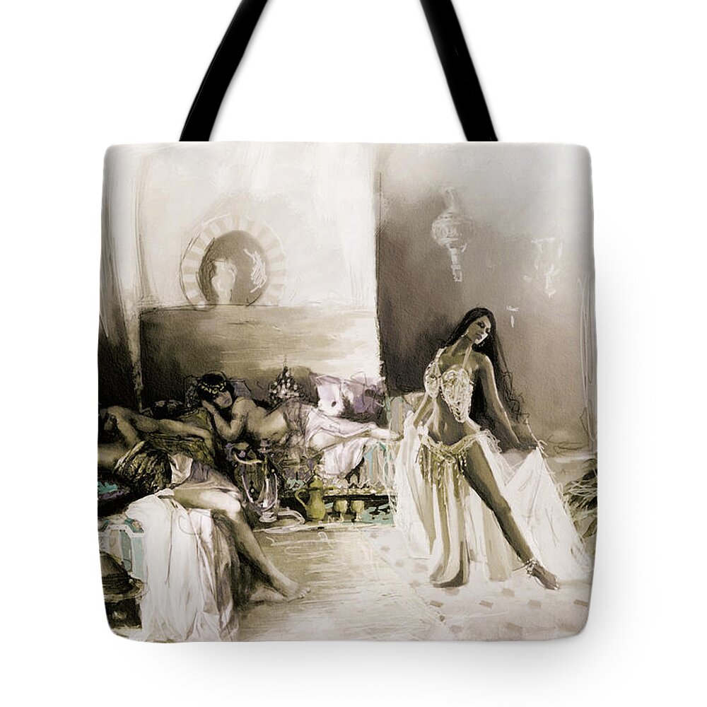 Belly Dance Art Tote Bag featuring the painting Belly Dancer Lounge B by Corporate Art Task Force