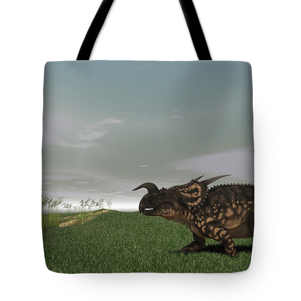 Animal Tote Bag featuring the digital art Brown Einiosaurus Walking #6 by Kostyantyn Ivanyshen