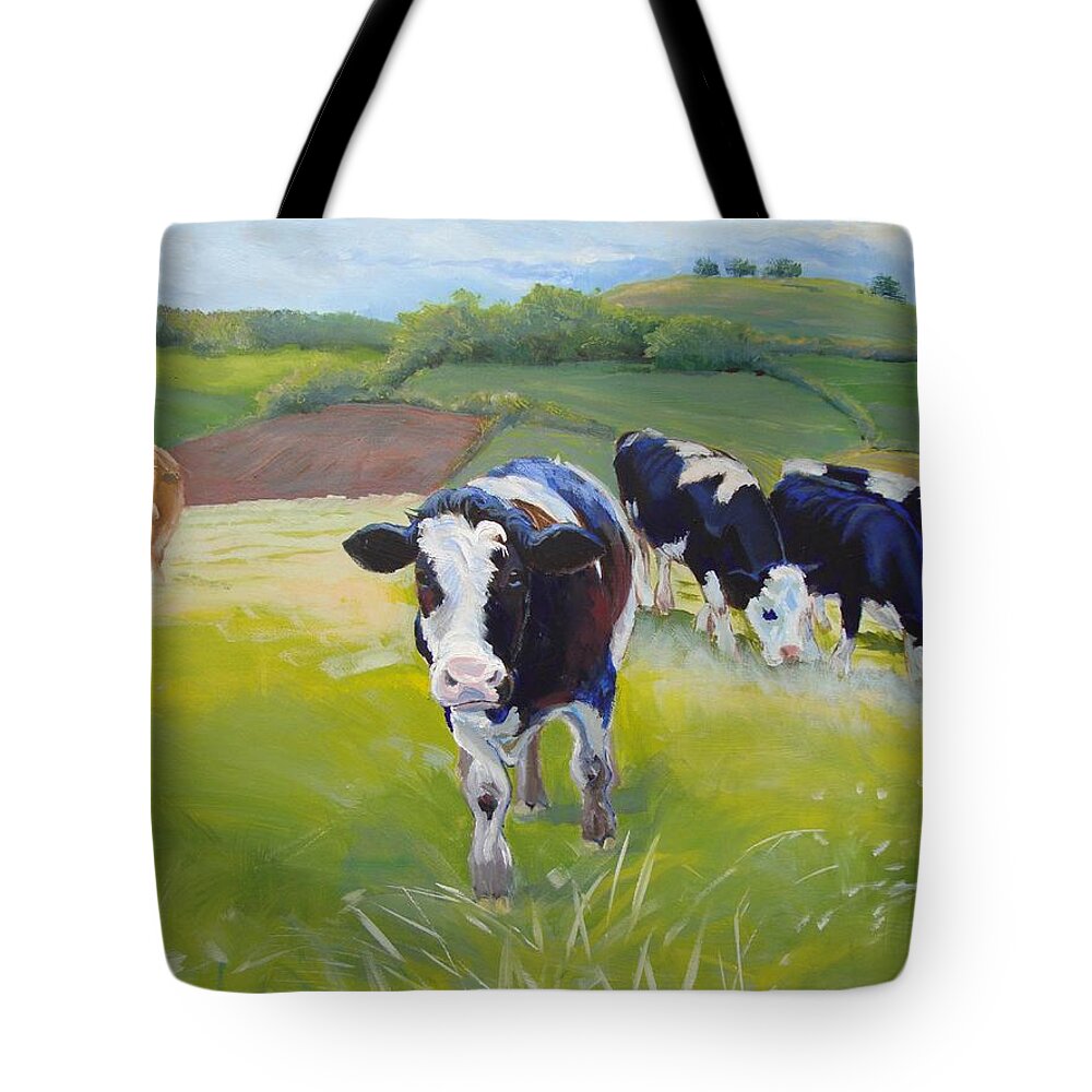Mike Jory Cows Tote Bag featuring the painting Cows #6 by Mike Jory