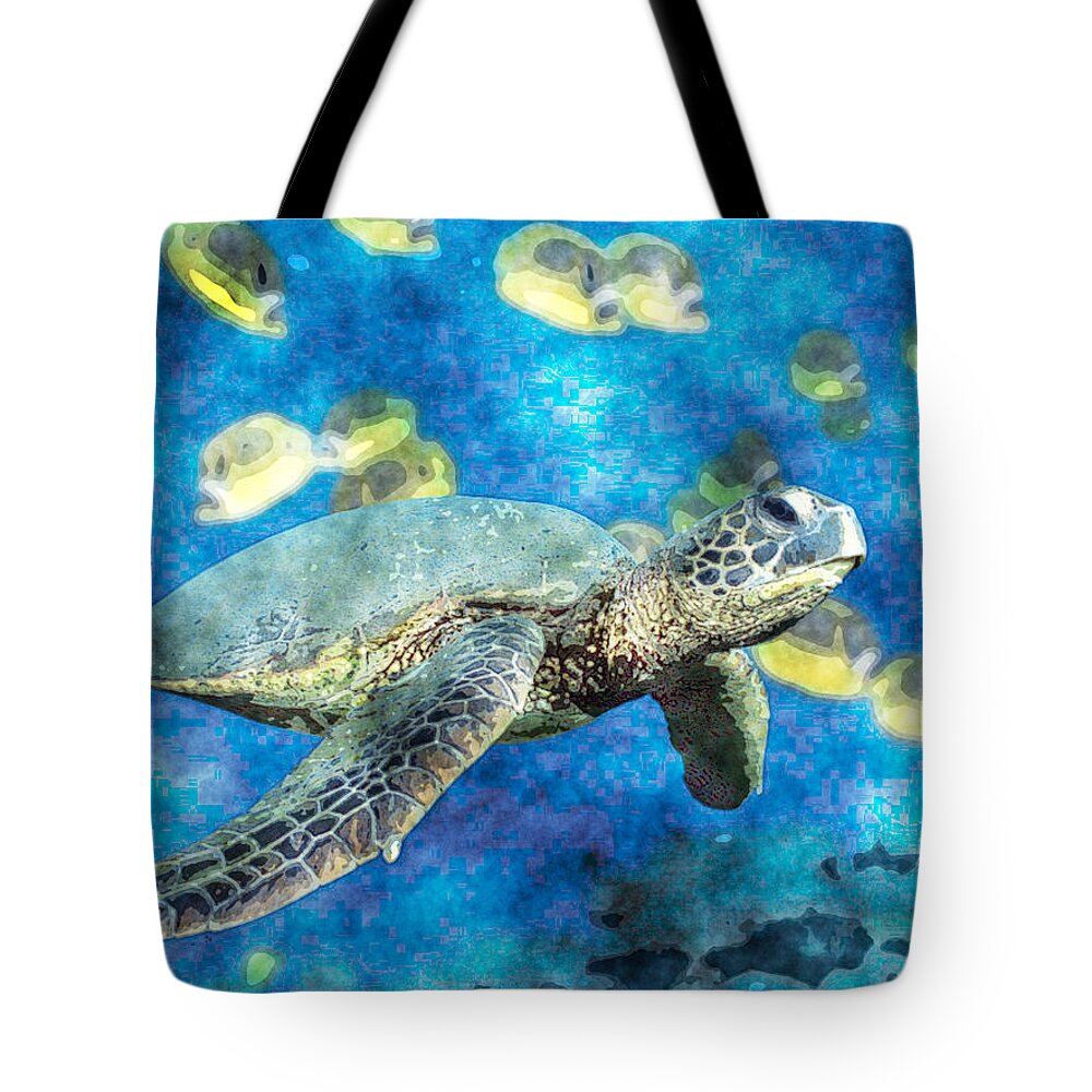 Green Turtle Tote Bag featuring the painting Green Turtle by MotionAge Designs