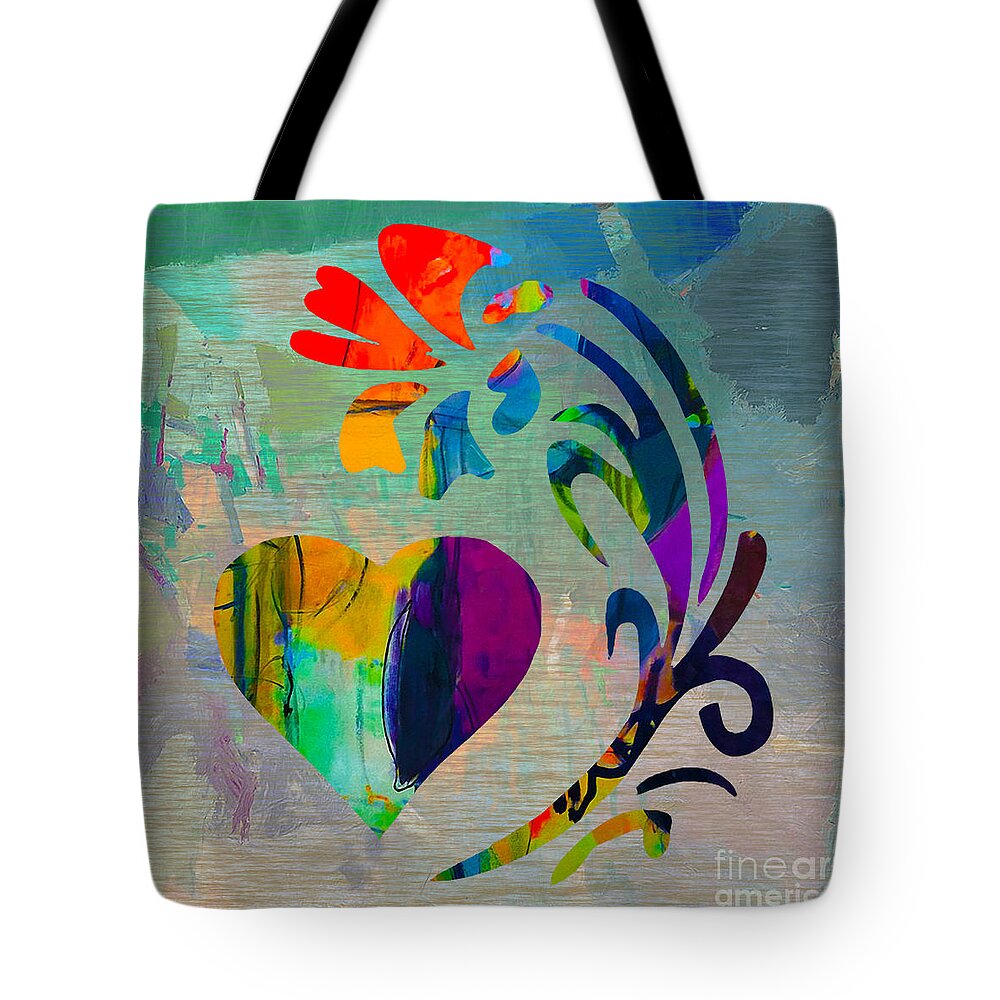 Heart Tote Bag featuring the mixed media Heart and Flowers #6 by Marvin Blaine