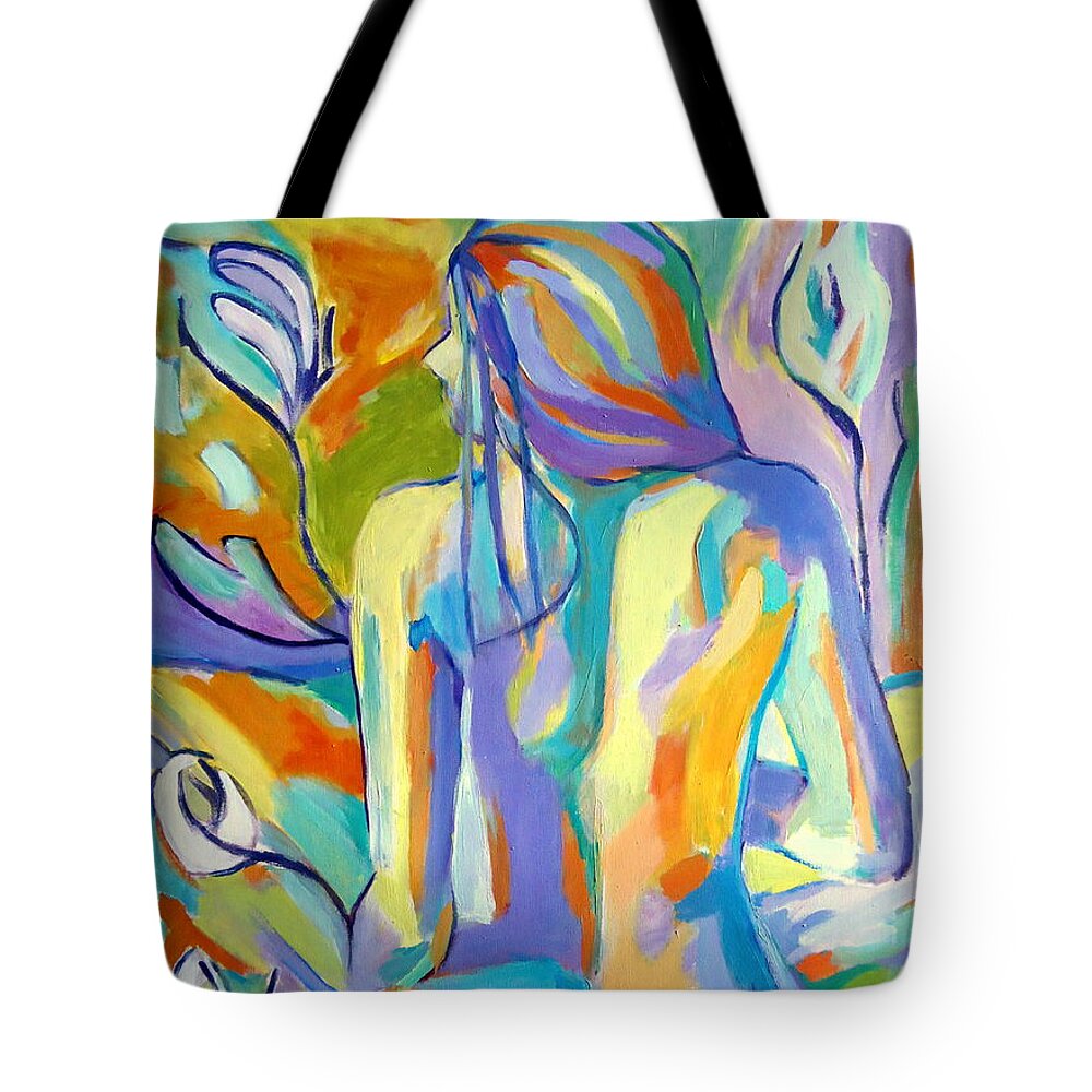 Nude Figures Tote Bag featuring the painting Seated nude by Helena Wierzbicki