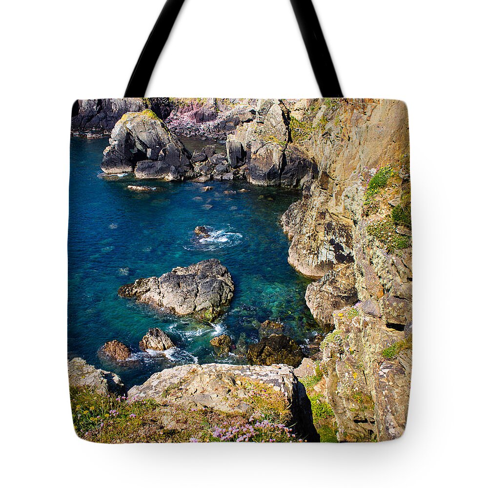 Armeria Maritima Tote Bag featuring the photograph St Non's Bay Pembrokeshire #6 by Mark Llewellyn