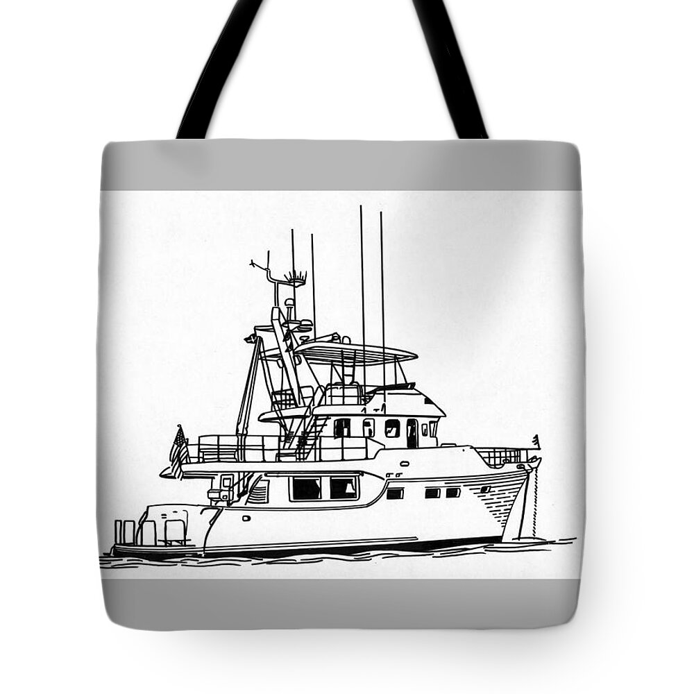 Artwork Of Yachts Tote Bag featuring the drawing 60 Foot Nordhav Grand Yacht by Jack Pumphrey