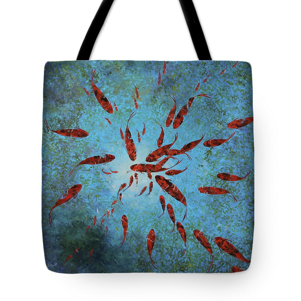 Koi Tote Bag featuring the painting 63 Pesci Rossi by Guido Borelli