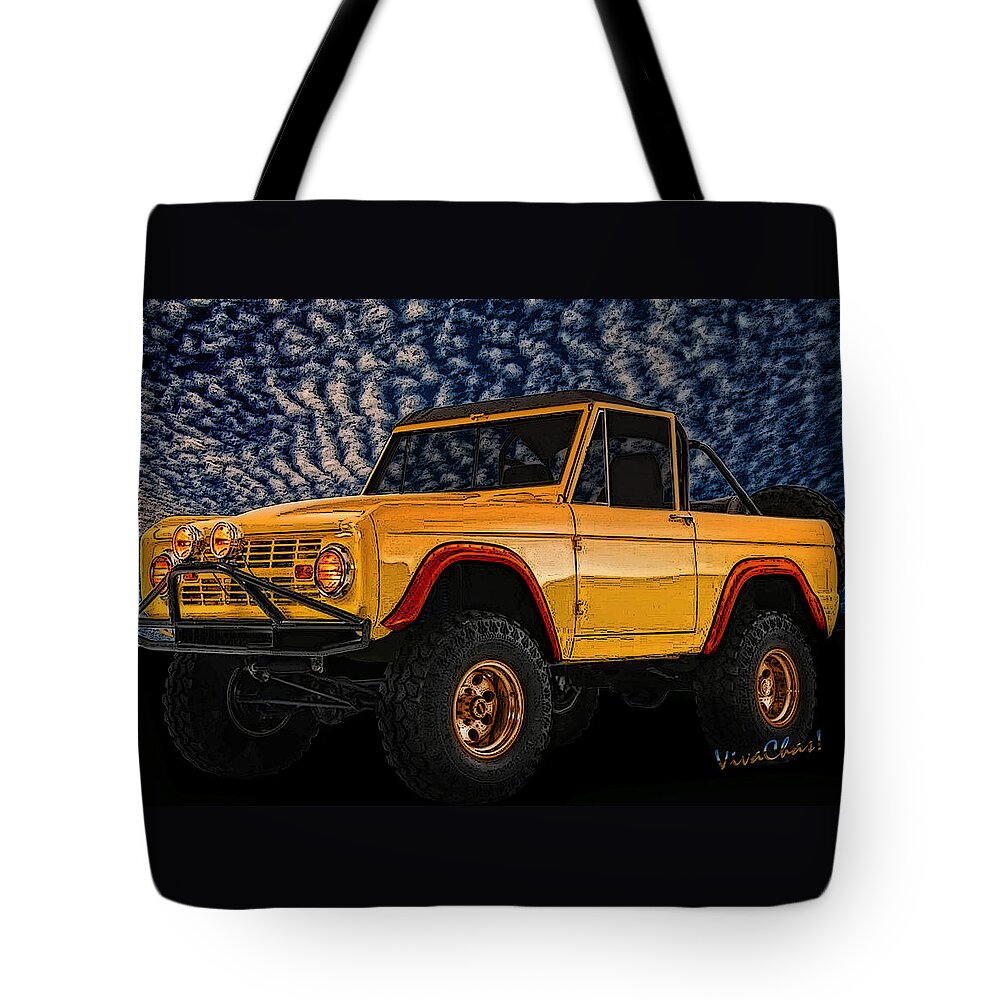 Hot Rod Art Tote Bag featuring the photograph 69 Ford Bronco 4x4 Restoration by Chas Sinklier