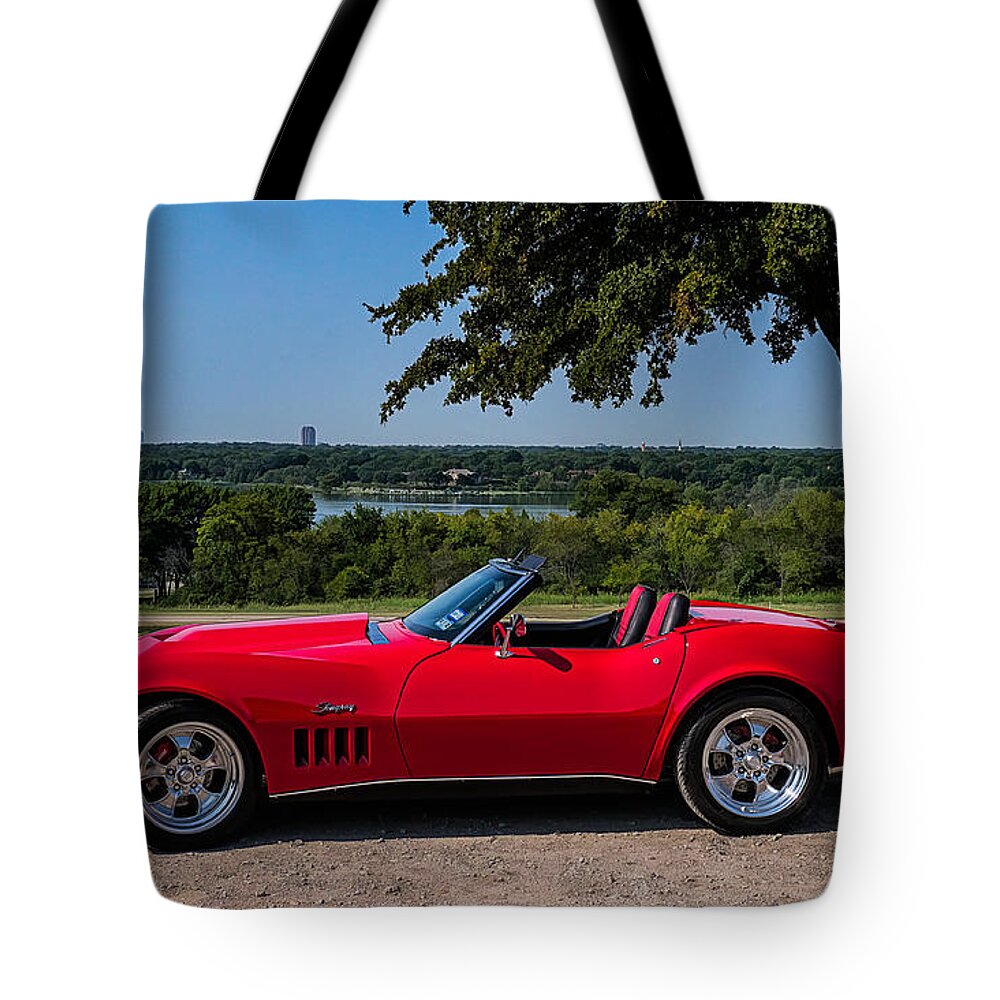 Corvette Tote Bag featuring the digital art '69 Stingray by Douglas Pittman