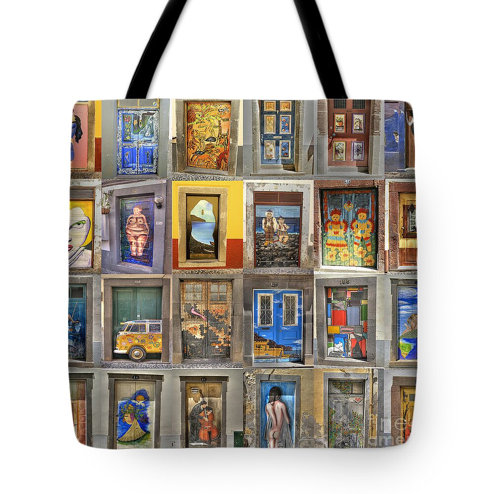 Art Tote Bag featuring the photograph Funchal Door Art by David Birchall